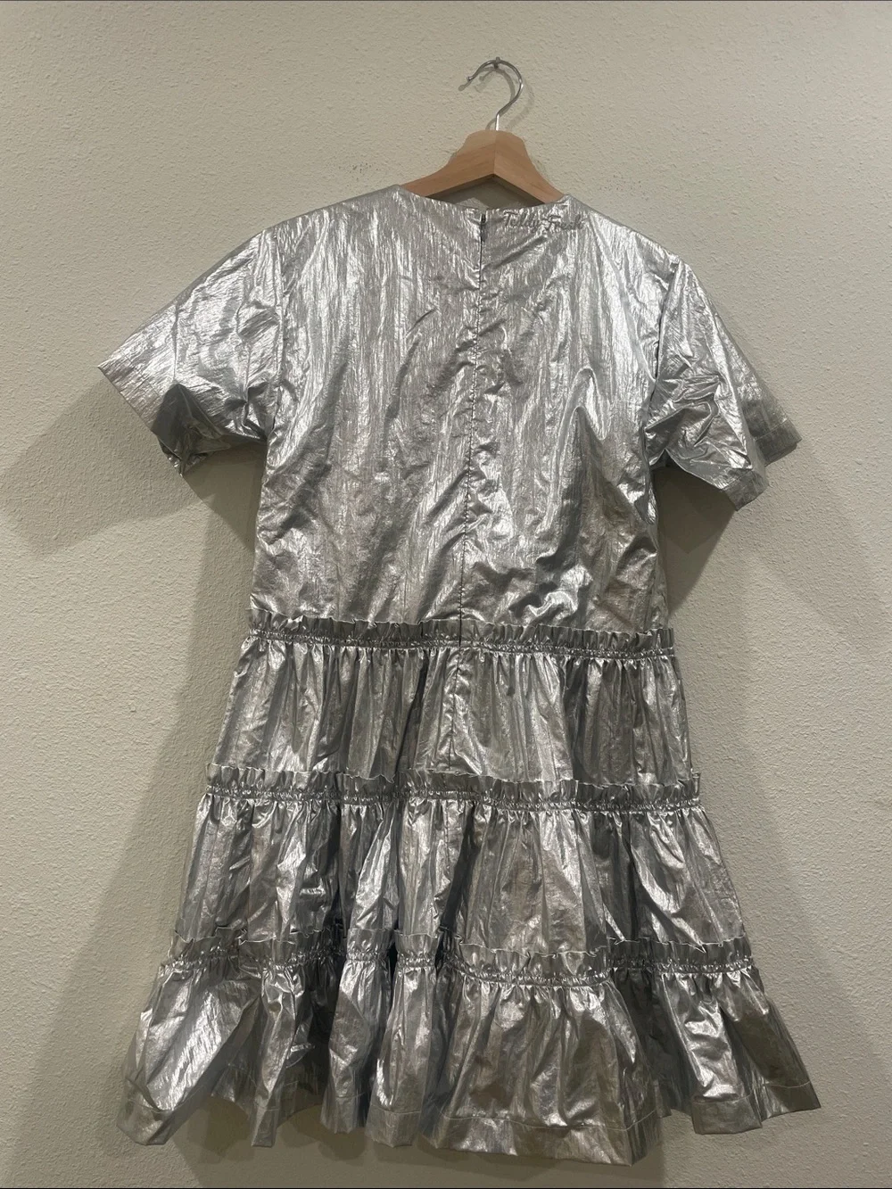 Teddy Fresh Metallic Silver Tiered Mini Dress Halloween Costume Party Size Small